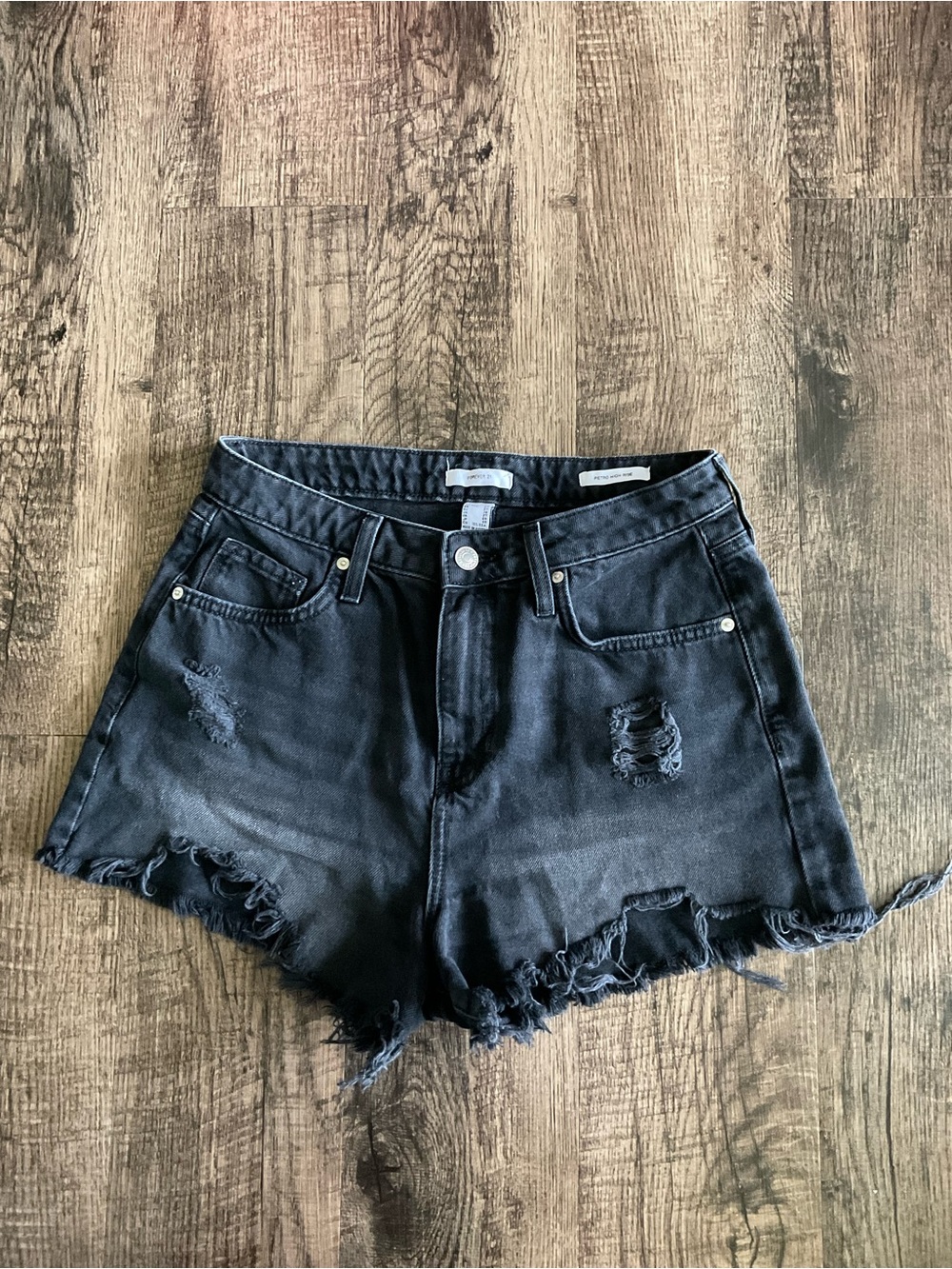 Forever 21 Black Distressed High-Rise Denim Shorts